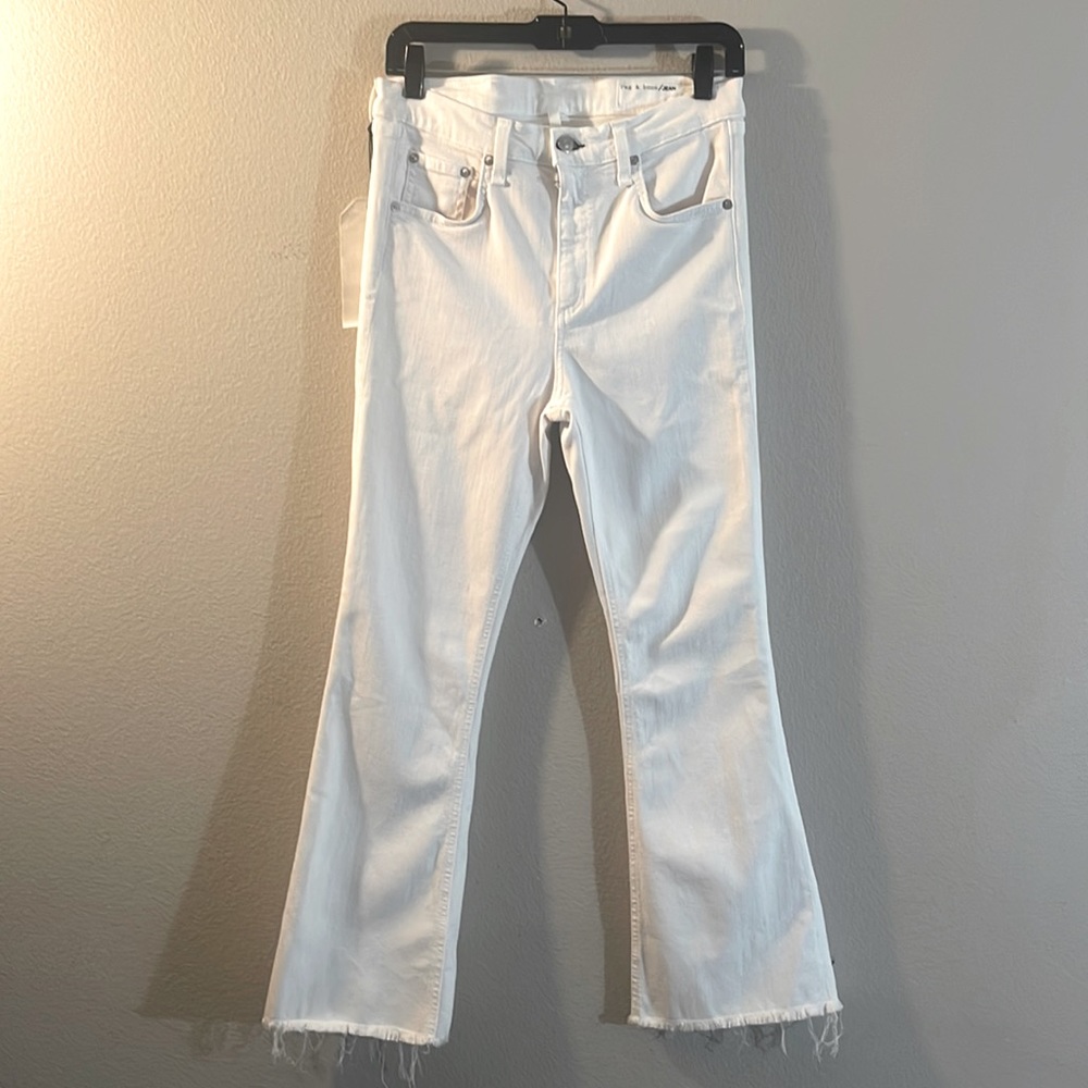 RAG & BONE Bright White Crop Flare Stretch Jeans size 30 Style # W15940545BWH - Picture 4 of 16
